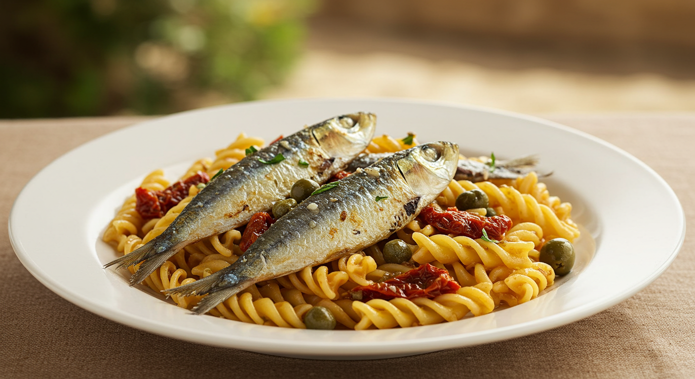 Sardine Pasta with Sun-Dried Tomatoes and Olives